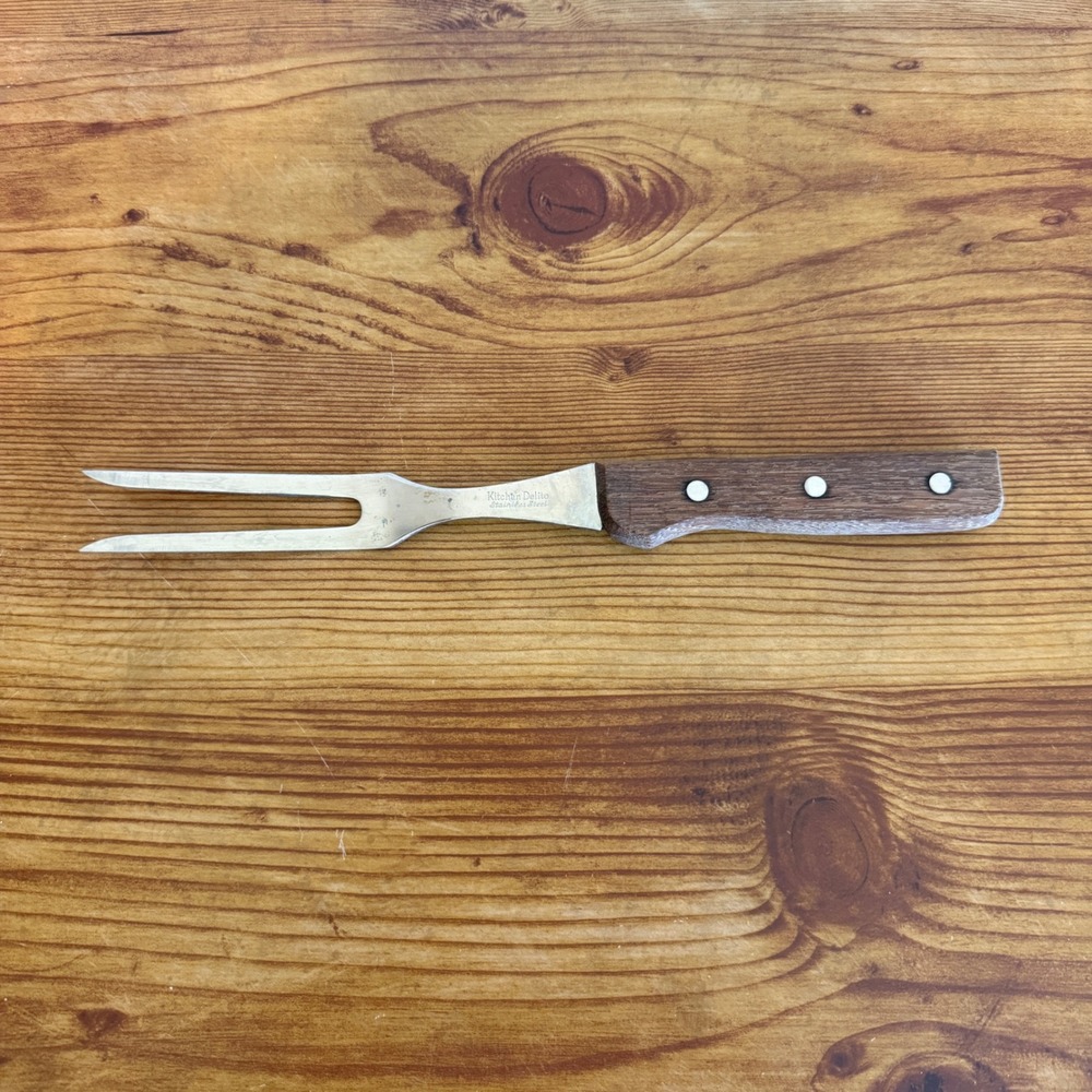 Vintage Kitchen Delite Stainless Steel‎ Carving Fork Wood Handle Japan